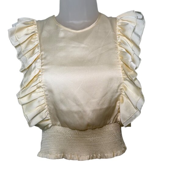 Designers Remix Ivory Satin Ruffle Smock Top Size 12 - Picture 4 of 6